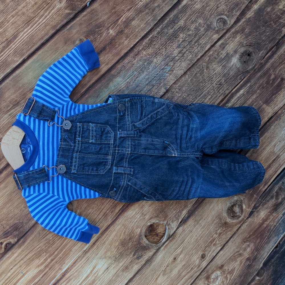 Gap blue stripe/denim 3-6 month Overalls and top